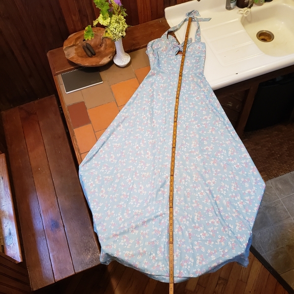 VTG Handmade Ditsy Floral Halter Maxi Pin up Dress - Picture 8 of 10